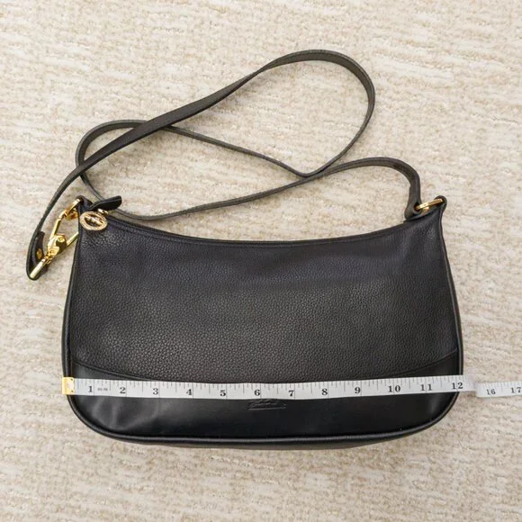 Vintage Longchamp Black Pebbled Leather Crossbody with Gold Hardware - Picture 10 of 12